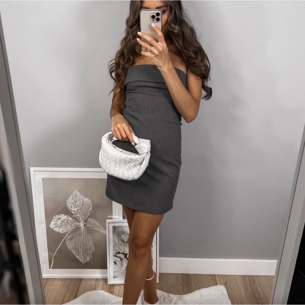 Zara Gray Bandeau Pinstripe Dress